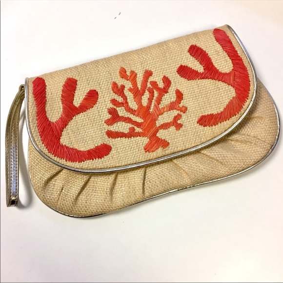 Felix Rey Orange Coral and Rattan Clutch Purse - Picture 7 of 9